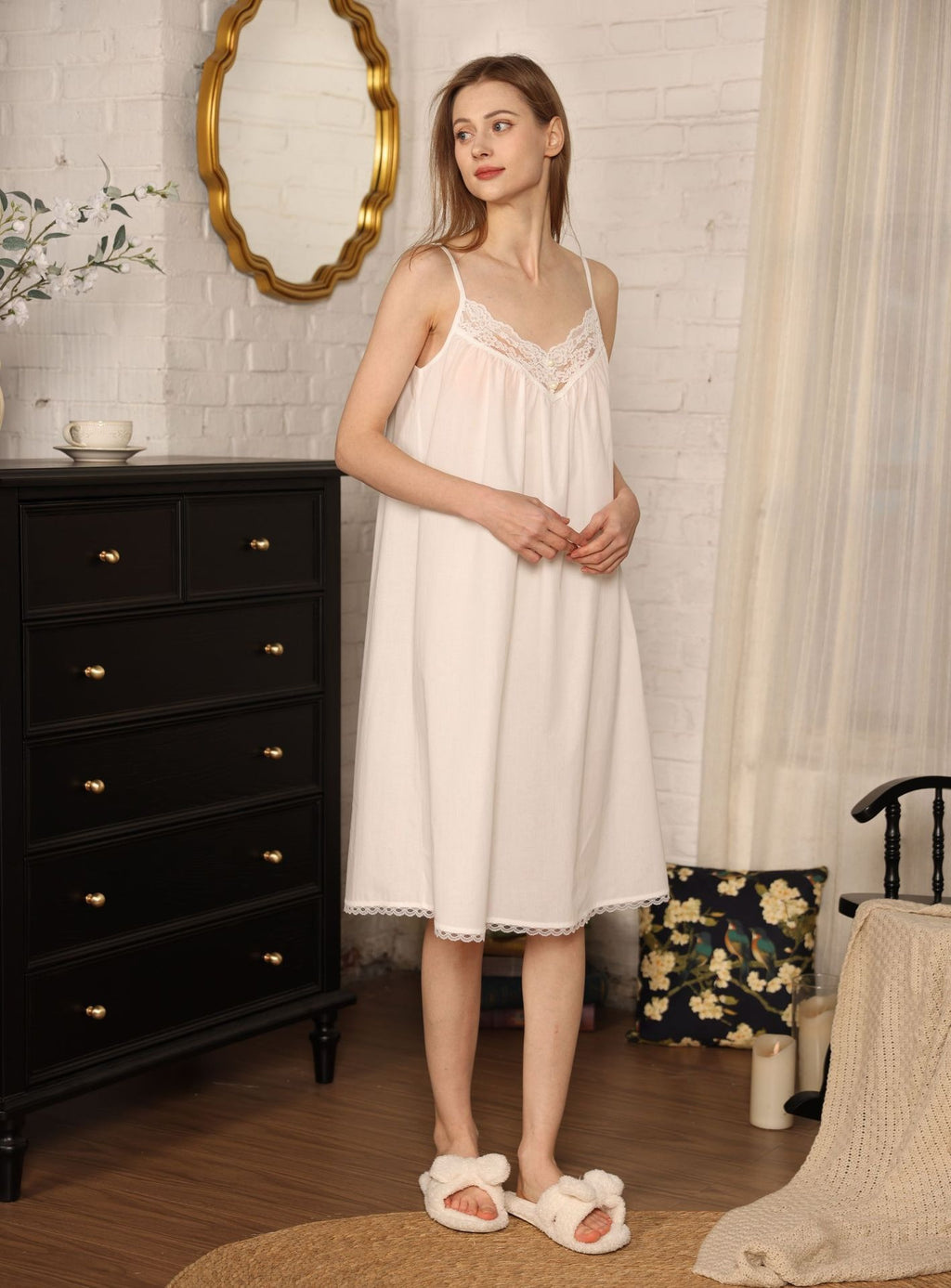 Váy Cotton Mặc Nhà Evelyn Lace Nightgown