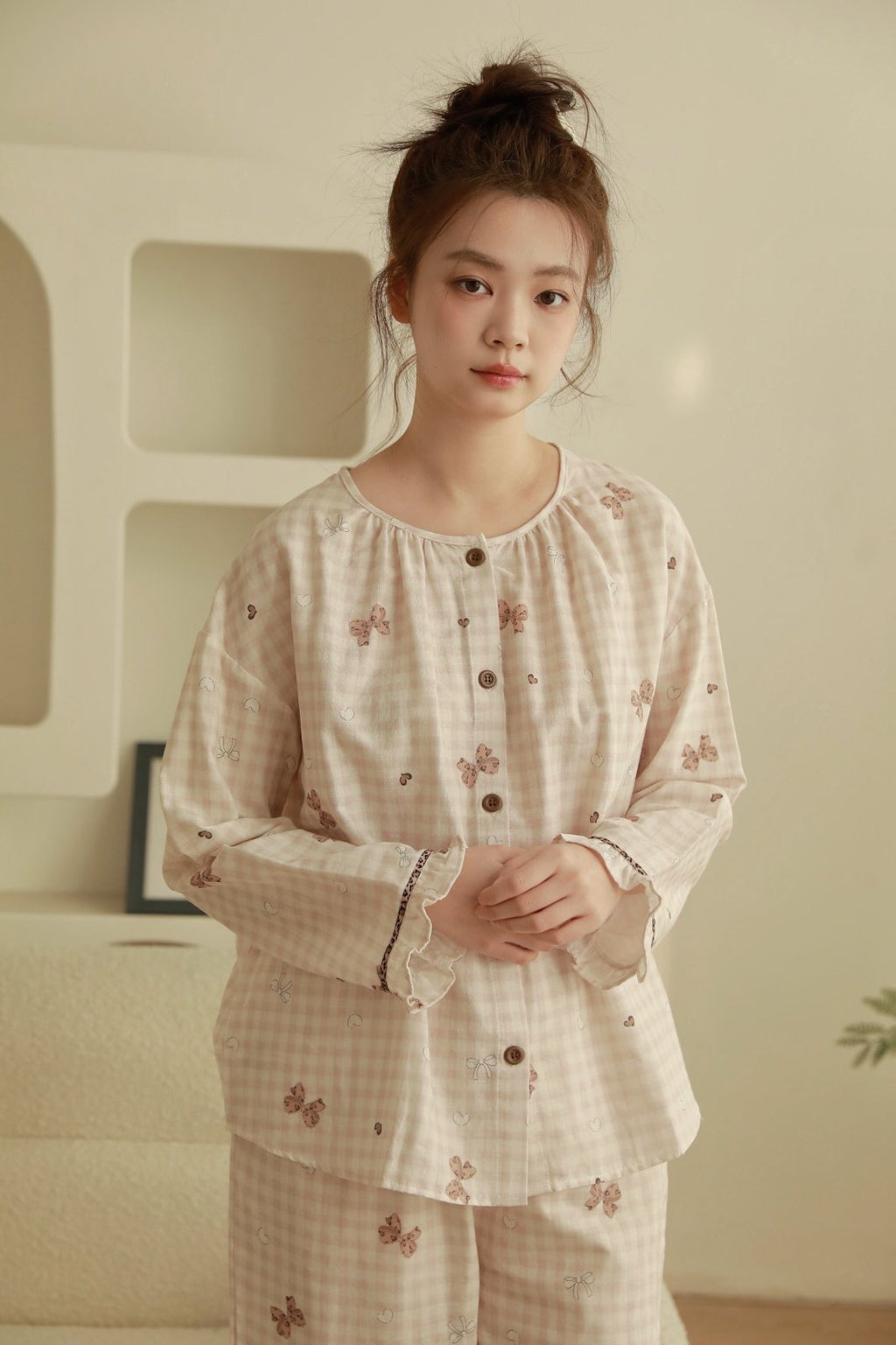 Bộ Cotton Mặc Nhà Cherry Gingham