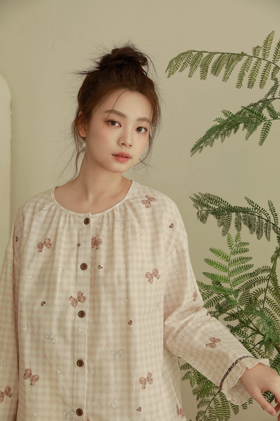 Bộ Cotton Mặc Nhà Cherry Gingham