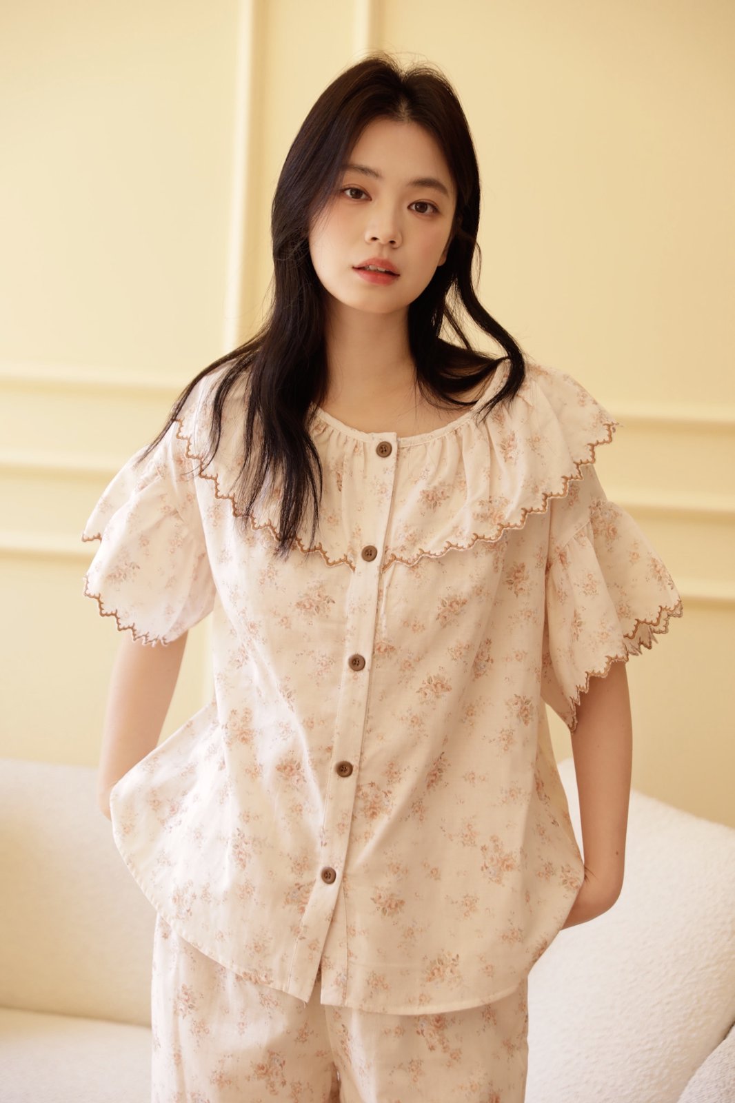 Bộ Mặc Nhà Fairy Ruffle Khaki Bloom