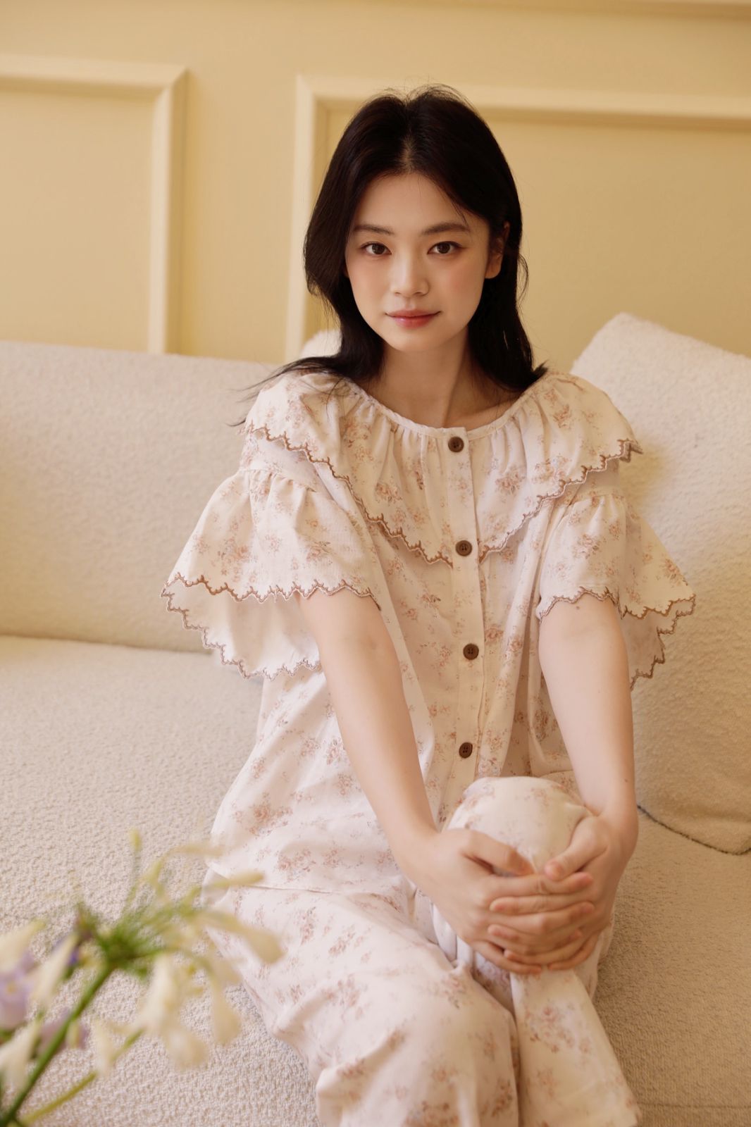 Bộ Mặc Nhà Fairy Ruffle Khaki Bloom